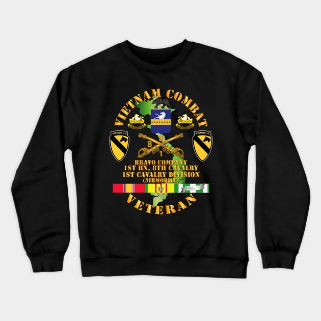 Vietnam Combat Cavalry Veteran w Bravo - 1st Bn 8th Cav COA - 1st Cav Div SSI Crewneck Sweatshirt by twix123844